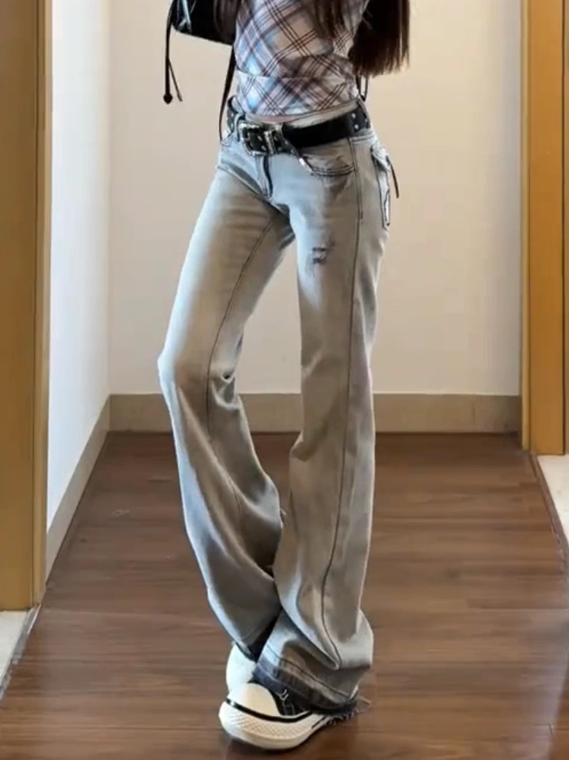 Jean taille basse pour femmes, pantalon en Denim évasé brodé, rétro américain Y2k, bas de cloche, Harajuku années 2000, coréen, nouveau