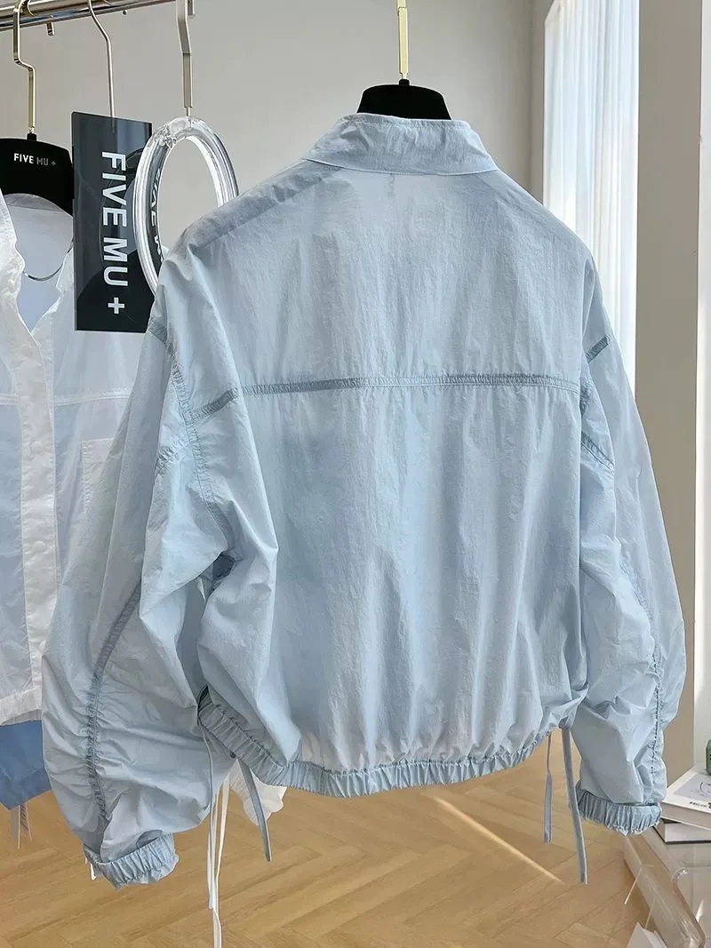 Veste femme haut printemps automne mince Protection solaire manteau de Baseball ample col montant conception Trench manteau haut nouveau coupe-vent