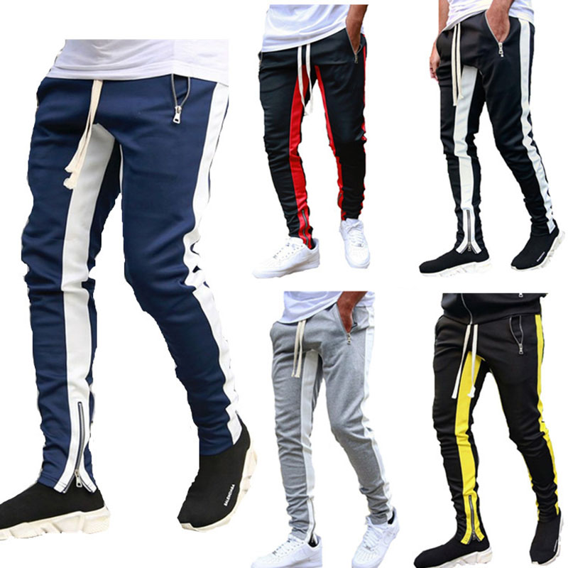 Pantalon de jogging pour homme avec cordon de serrage et fermeture éclair latérale, coupe ajustée, pour la gym, le hip-hop et le sport