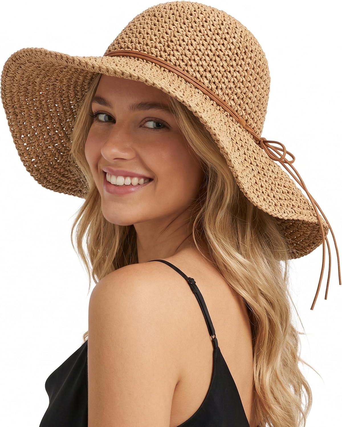 Chapeaux de paille de plage pour femmes, à large bord souple, pliables et enroulables pour l'été