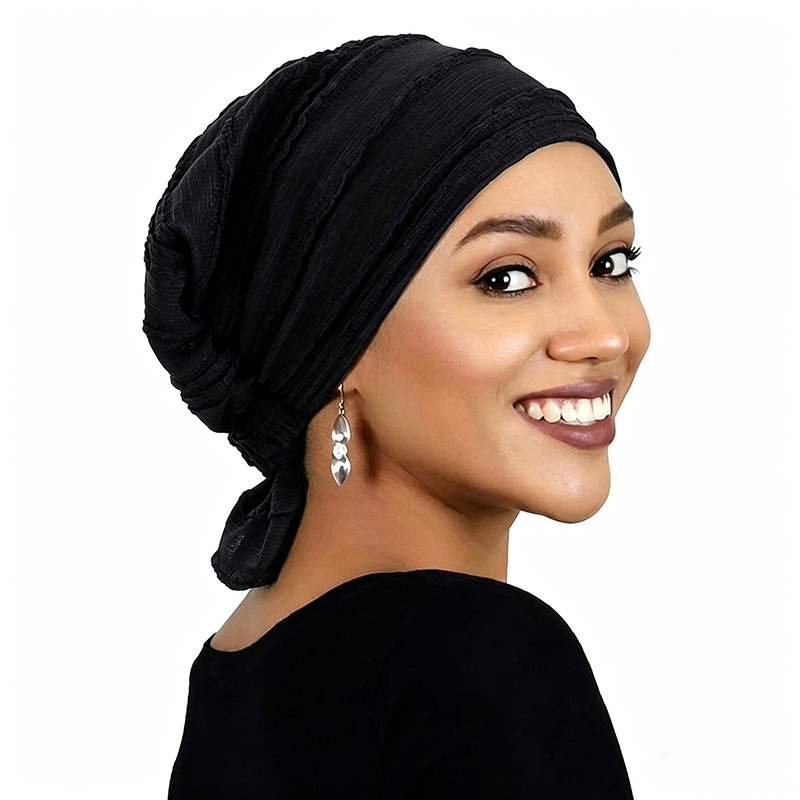 Nouveaux chapeaux hijab musulmans unis à effet froissé, bonnets à volants souples et élastiques, foulard, turban, bonnet, bonnet de chimio, couvre-chef, turbante