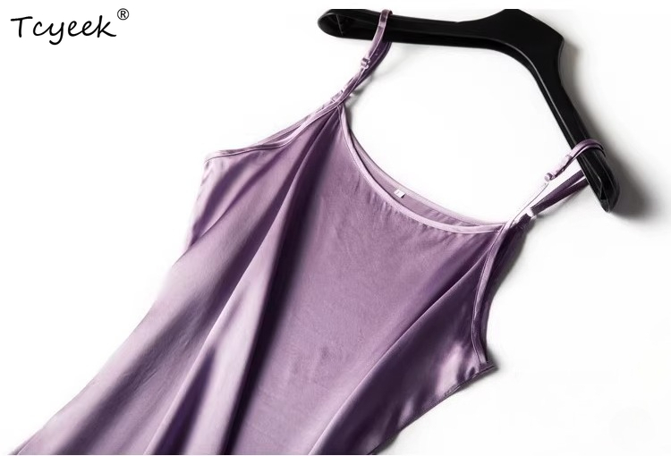 Tcyeek – robe sexy en soie de mûrier naturelle pour femmes, robes élégantes pour femmes, robe longue, vêtements d'été, couleur unie, 19MM