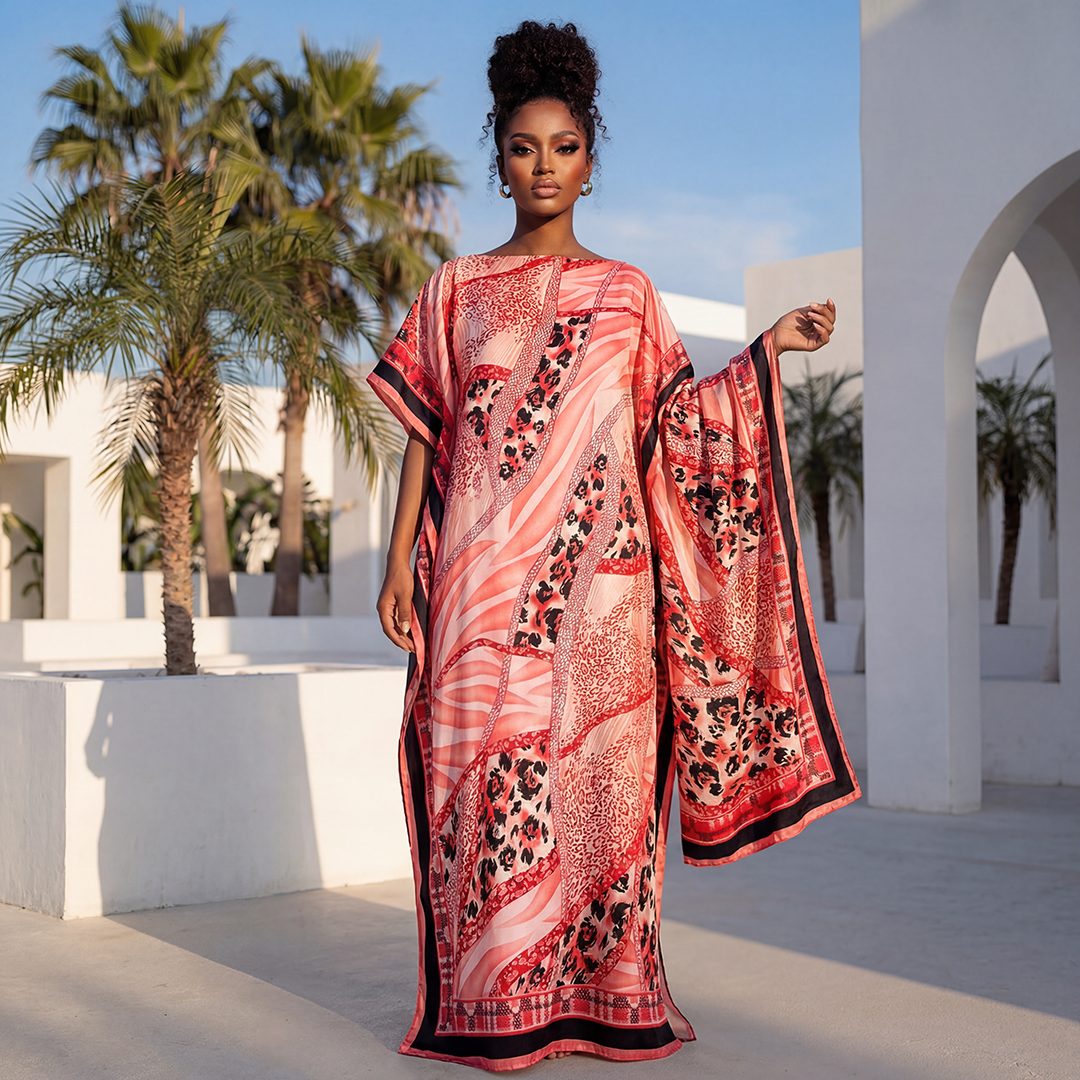 NOUVELLE Robe d'été tendance avec grande écharpe, Kaftan Dubaï Turquie, Abaya ample musulmane, Robe décontractée africaine à imprimé léopard pour femme