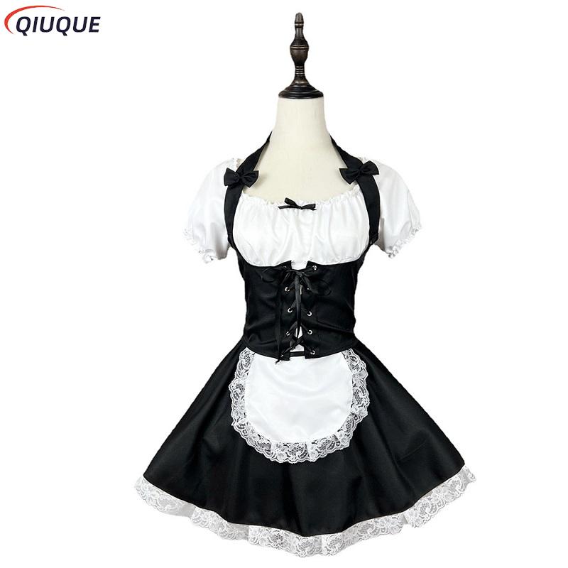 Robe Lolita pour femmes, tenue de demoiselle d'honneur mignonne Kawaii, tunique noire et blanche, uniforme, Costume Cosplay S-5XL