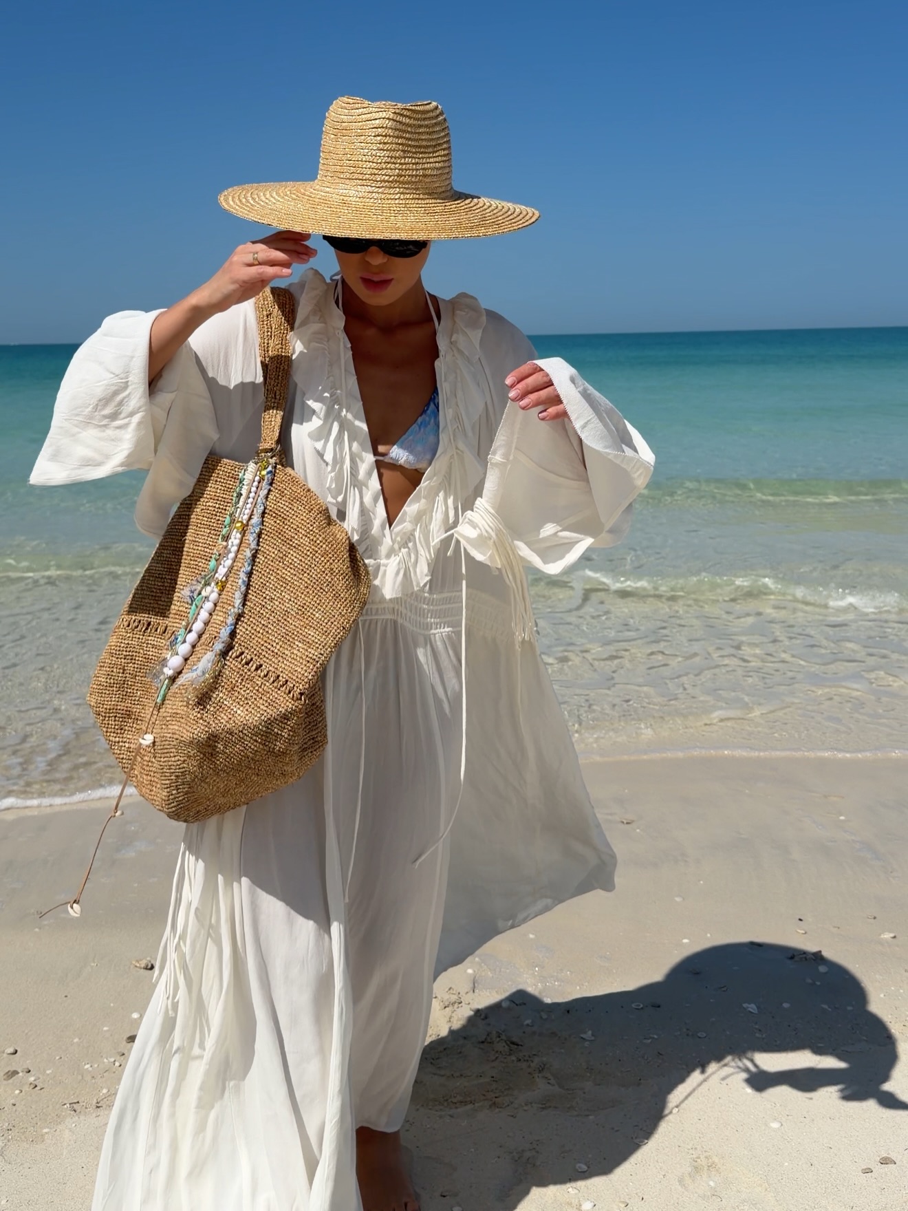 Robe de plage drapée à volants pour femme, col en V, style paréo, idéale pour l'été
