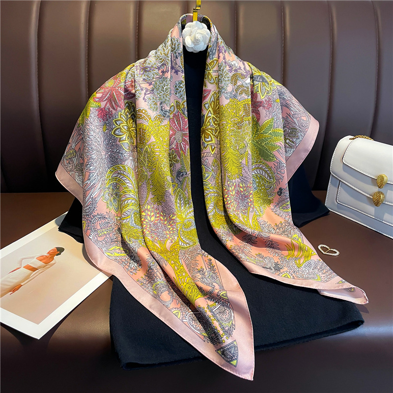 Foulard carré de luxe en sergé de 90cm pour femmes, bandeau de cheveux imprimé de printemps, Hijab, Foulard Sunsceen, châle enveloppant