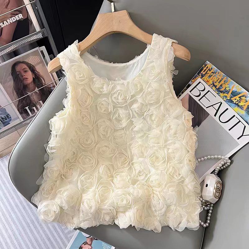 Tempérament sans manches tout-match gilet court été nouvelle couleur unie mignon col rond mode t-shirt hauts doux coréen femmes vêtements