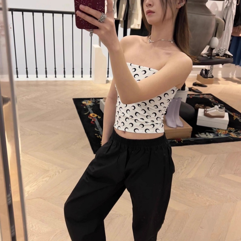 Débardeur court sexy imprimé lune tendance pour femme, style coréen Y2K streetwear décontracté, sans bretelles, coupe ajustée, élastique, camisole d'été