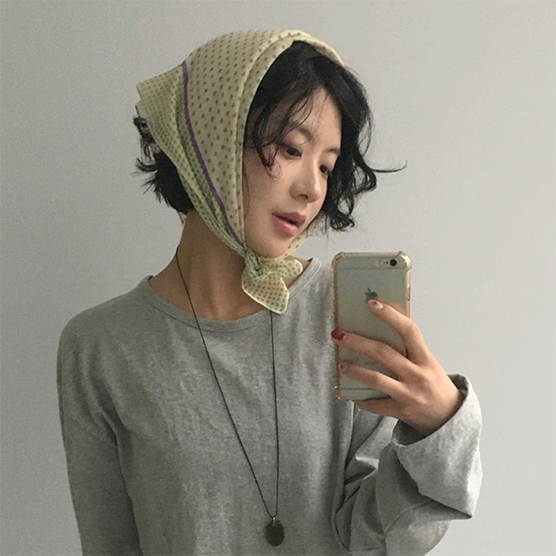 Foulard triangulaire rétro à pois, accessoires pour femmes, foulard artistique en coton doux, bonnet en satin, foulard de mode, mouchoir