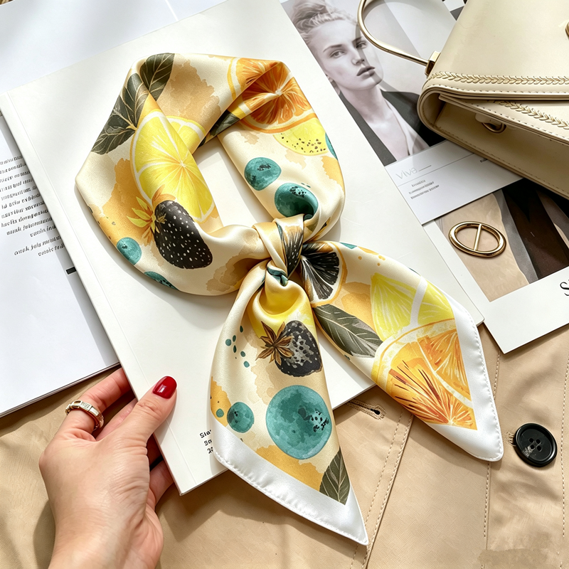Écharpe carrée de luxe pour femmes, foulard en soie satinée douce à imprimé floral, bandanas, hijab, foulard élégant, châle