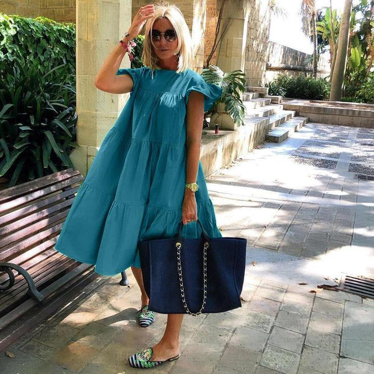Robe d'été élégante à volants pour femmes, tenue de soirée décontractée, de plage, vintage, mi-longue, couleur unie, style bohème, robe éducative, 2022