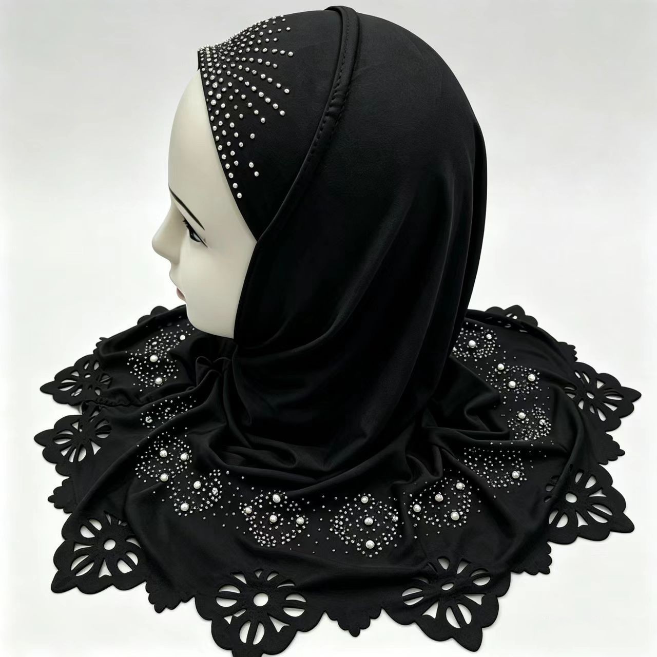 Bonnet Hijab Enfant Fille à Paillettes et Strass, Style Malaisien, Bonnet Instantané Uni, Coiffe Musulmane Islamique pour Enfants