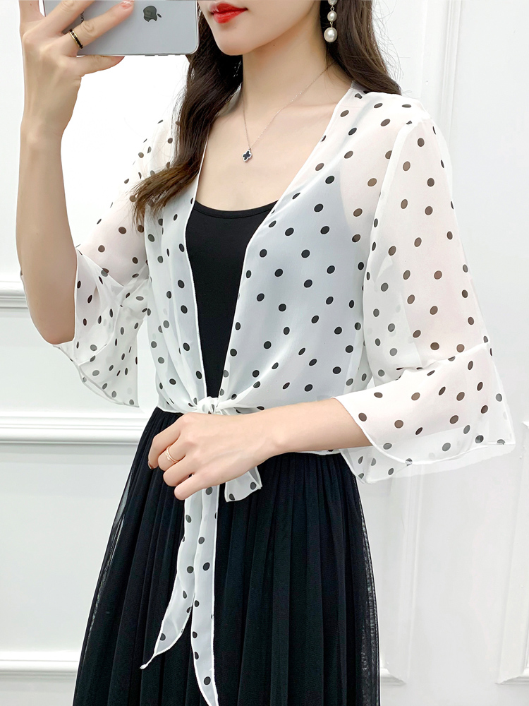 Robe de soirée en mousseline de soie noire et blanche pour femmes, col en v, élégante, Simple, douce, décontractée, à pois