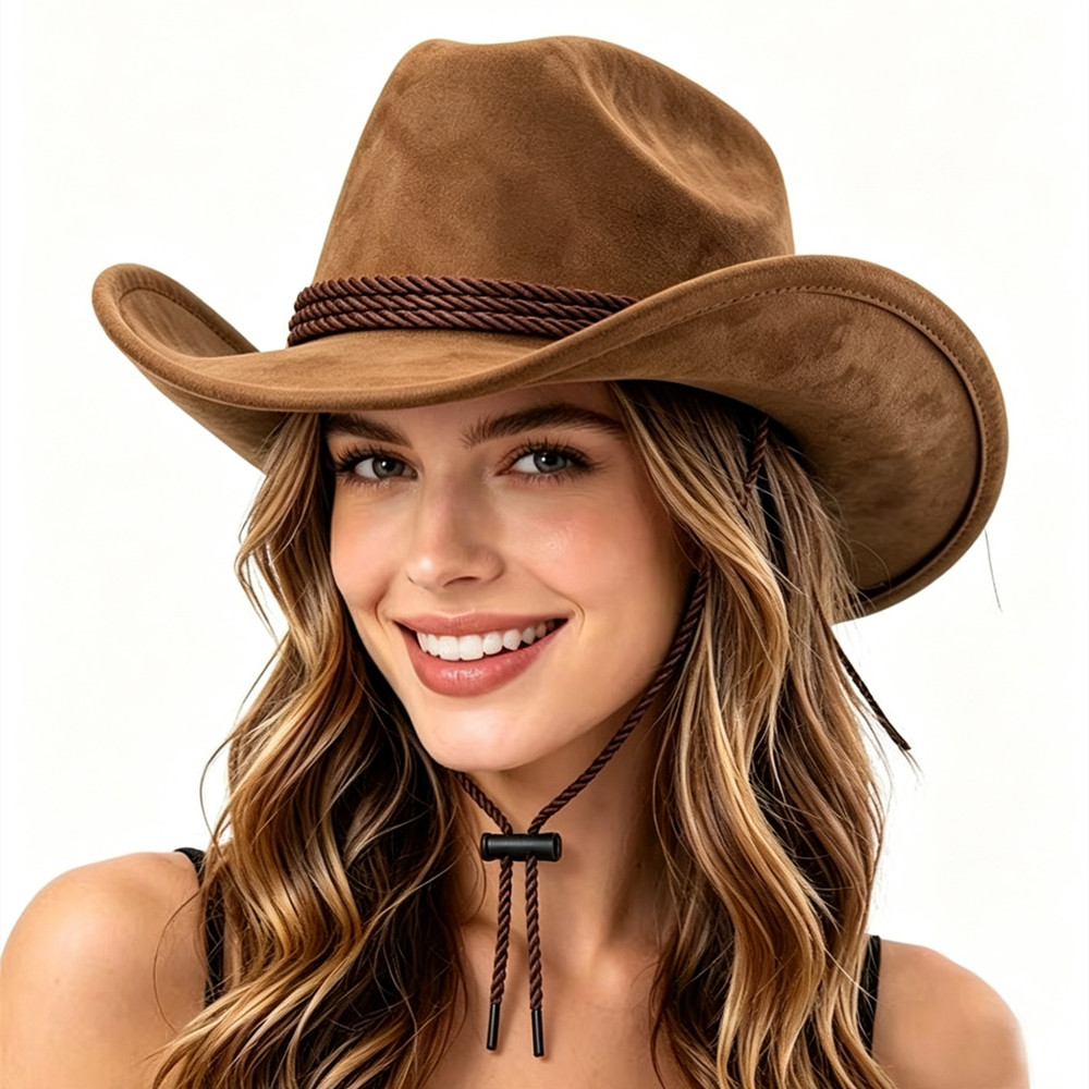 Chapeau de cowboy western à large bord vintage, chapeau de soleil à grand rebord pour festival de musique, chapeau de jazz, fête, cosplay, escalade en plein air