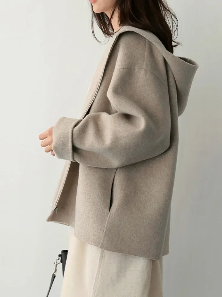 Manteau en laine à capuche pour femme, nouvelle Version édition coréenne, ample, couleur unie, mode décontractée, veste en laine, Streetwear Y2k, automne hiver