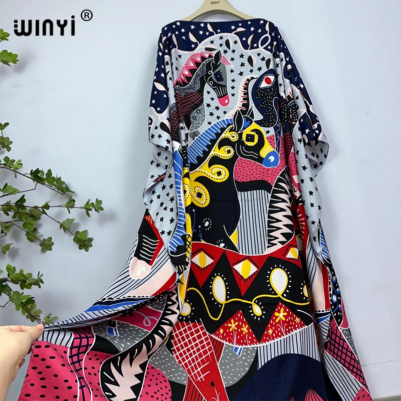 WINYI-Robe de plage africaine à imprimé bohème pour femmes, dashiki, longue, kaftan, été