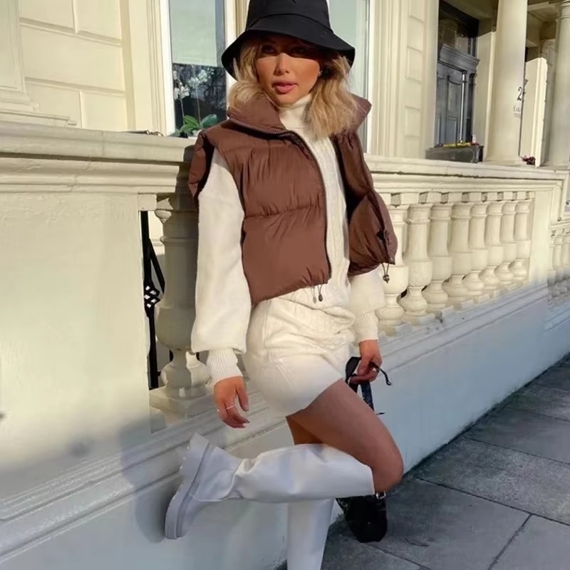 Gilet Femme Tendance Automne Hiver 2026 – Nouveauté Élégante à Col Montant, Manteau Chaud Décontracté avec Ceinture, Sans Manches