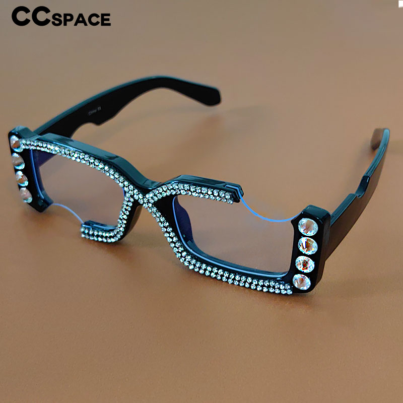 53614 femmes luxe diamant carré Anti bleu lunettes montures mode ordinateur lunettes Rectangle rose lunettes