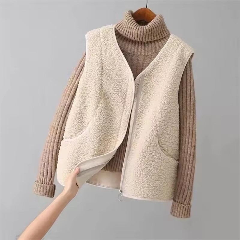 Gilet court en fausse laine d'agneau pour femme, vêtement d'extérieur, Imitation d'agneau, sans manches, confortable, mode automne hiver 2025