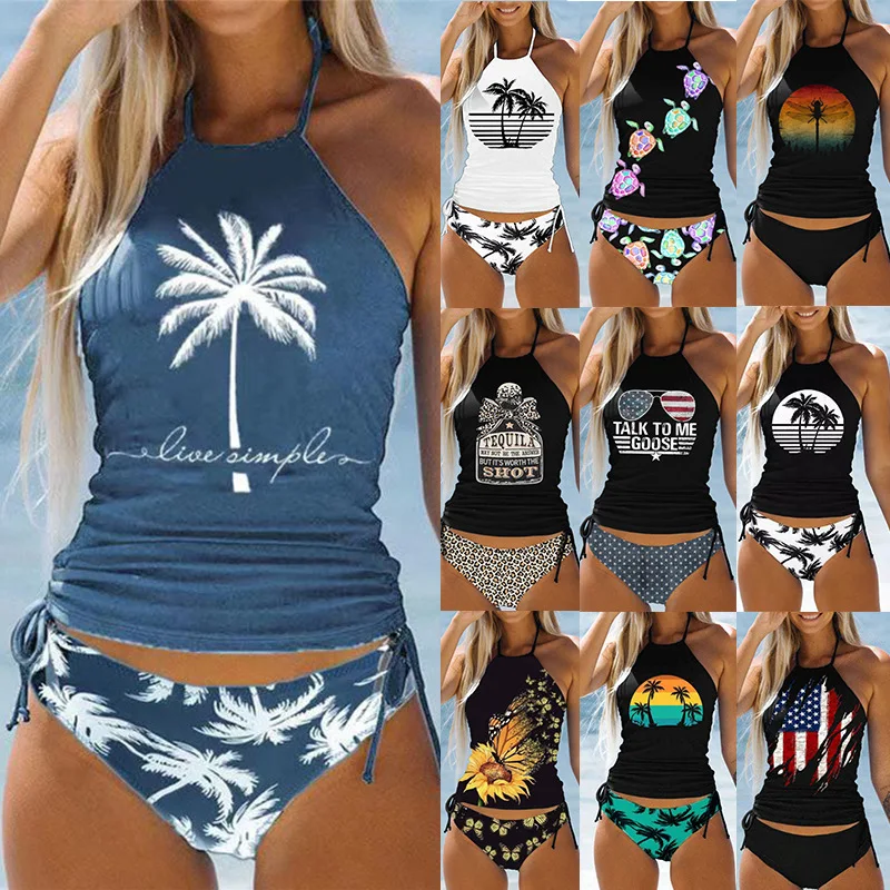 Maillot de bain femme noix de coco cordon côté licou cou Tankini ensemble été plage porter mignon maillots de bain femmes maillot de bain Sexy Bikini