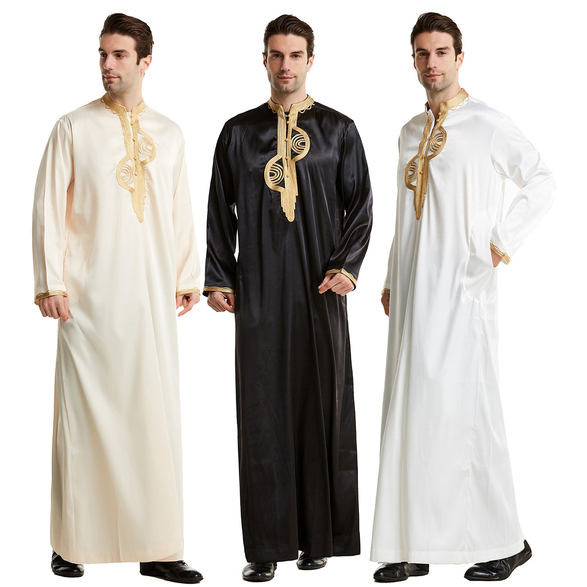 Eid hommes musulmans Jubba Thobe col montant hommes Robe longue islamique Ramadan longue Robe Saoudienne Musulman Abaya Caftan dubaï Robe arabe