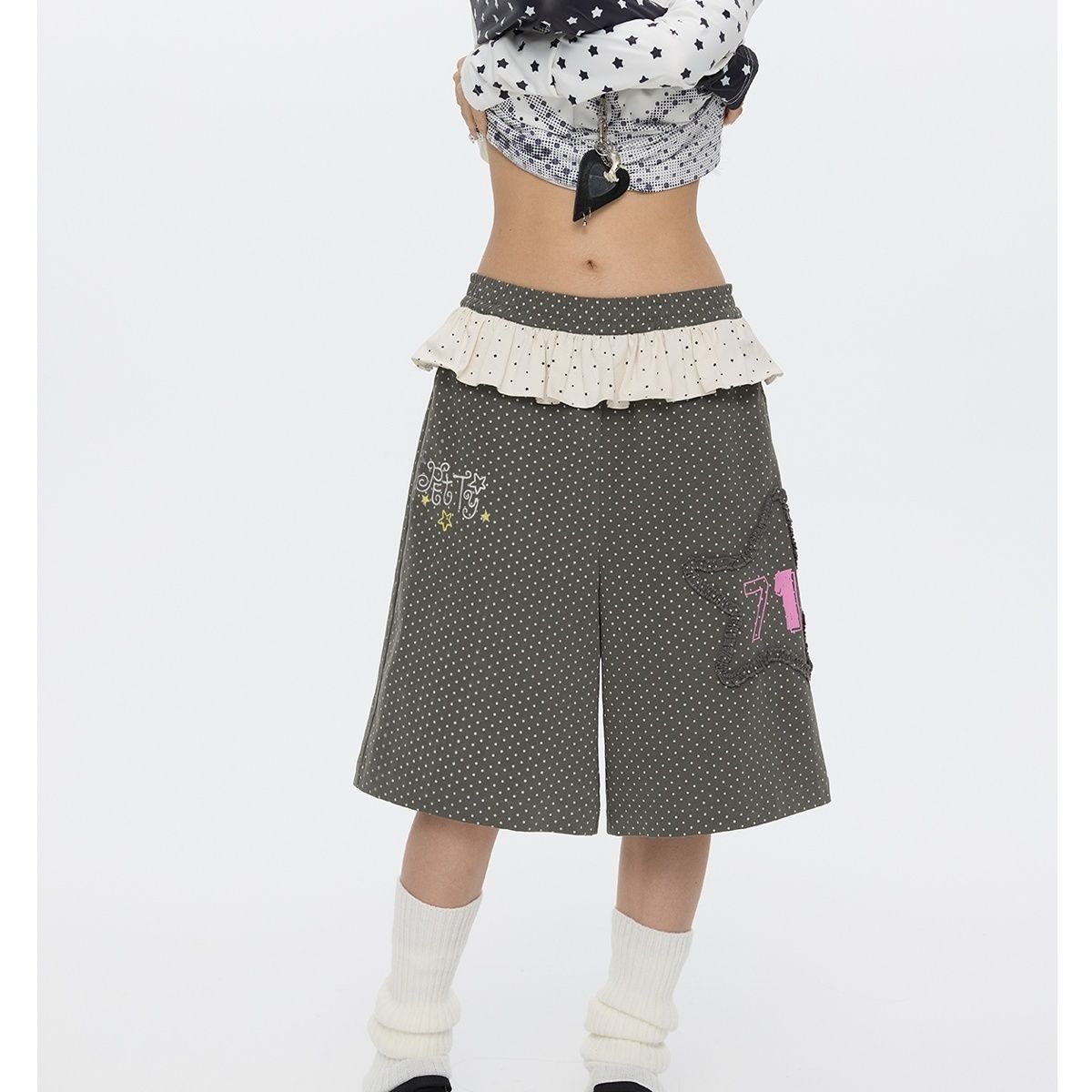 Pantalon japonais Y2k Vintage Goth Punk femme vêtements ample à pois années 2000 Kawaii Harajuku Grunge Emo Capri pantalon été filles chaudes