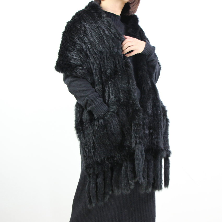 Harppihop * écharpes en fourrure de lapin véritable tricotée pour femmes, de luxe, avec glands, Pashmina, automne hiver