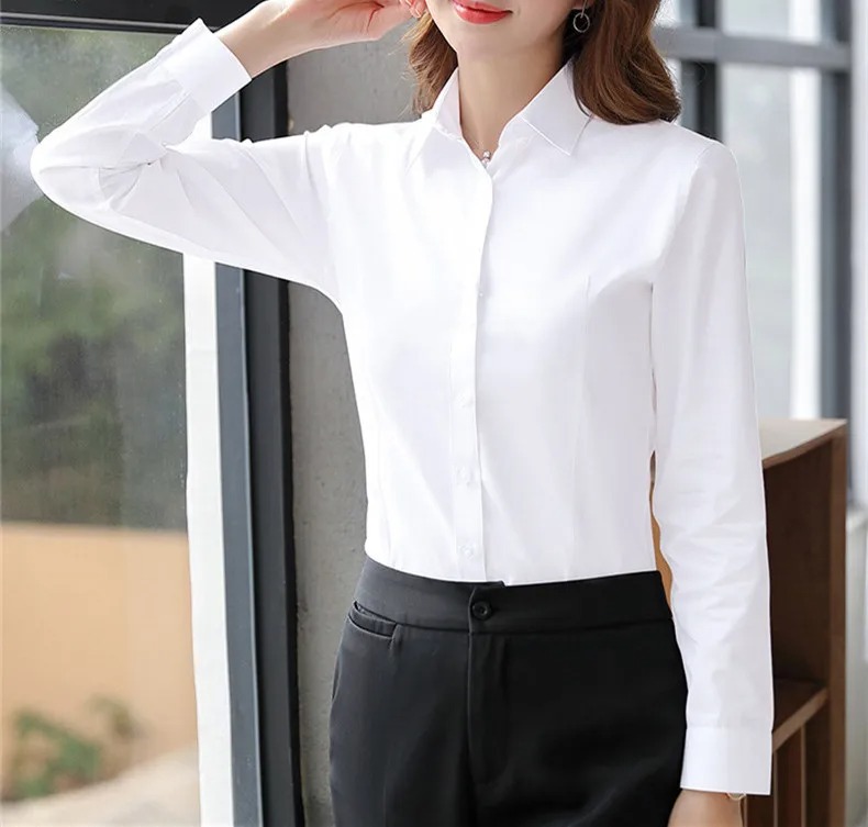 Femmes élégantes chemises femme chemise blanche à manches longues Blouse bureau dame affaires rose chemises bouton solide femmes travail Blouses hauts