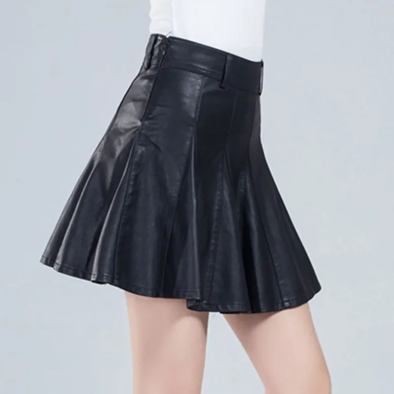 Jupe Mini en cuir véritable pour femme, élégante, grande taille, nouvelle mode coréenne, taille haute, Sexy