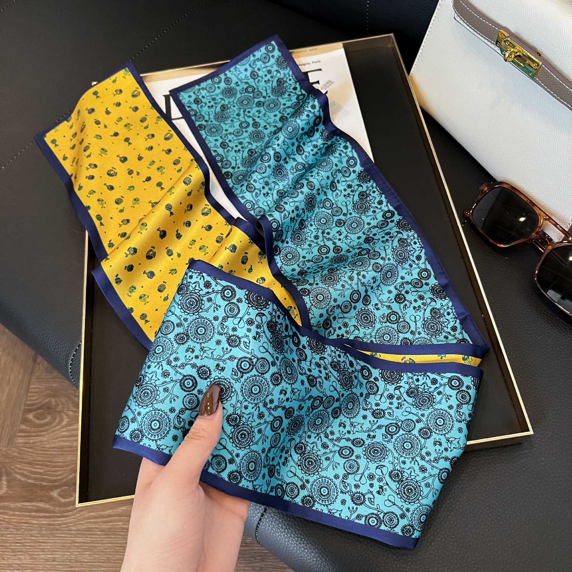 Écharpe longue de luxe en soie pour femme, douce, en satin imprimé, bandeau, foulard, écharpe pour cheveux, cravate de cou, écharpes fines