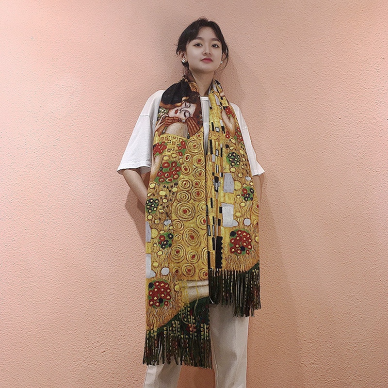 GustAbility Klimt-Châle en Cachemire pour Femme, Imprimé Numérique, Pashmina, Couverture Chaude d'Hiver, Foulards en Laine Ronds de Styliste