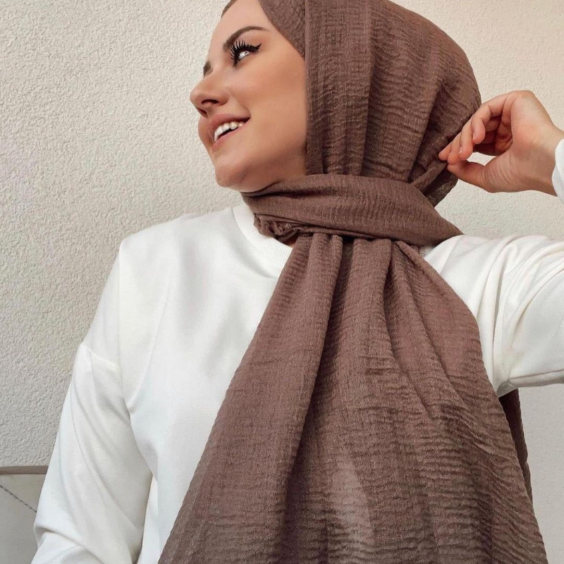 Écharpe longue unie en coton et lin pour femme, châle, hijab musulman, foulard doux, couvre-chef, pashmina