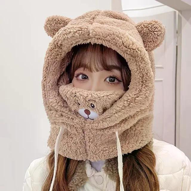 Chapeau de dessin animé d'hiver avec masque ours agneau bonnet chapeaux chaud épaissi Protection des oreilles Skullies bonnets pour femmes fille Kawaii
