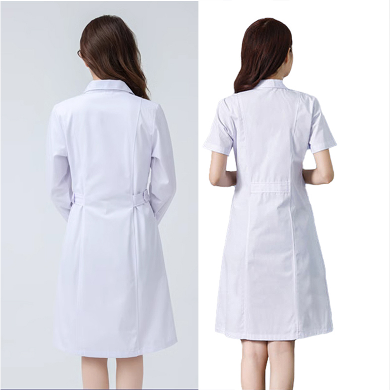 Manteau médical blanc en coton pour femmes, uniforme d'infirmière et de médecin, vêtements de travail d'hôpital, uniforme de travail professionnel pour laboratoire scientifique et pharmacie