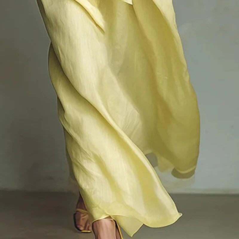 Nouvelle Robe Longue Bohème Élégante à Lacets Taille Haute pour Femme, Col Rabattu, Robe de Soirée Printemps, Manches 3/4, Poches, Robe Maxi de Vacances