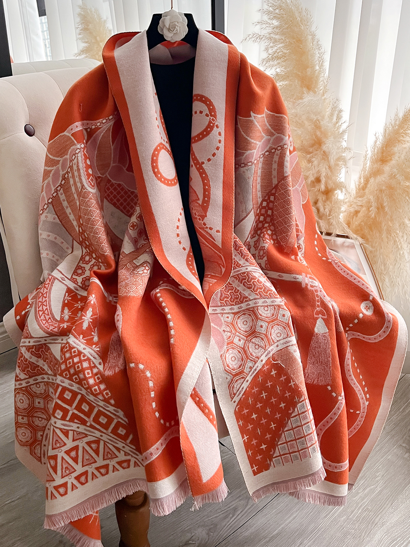 Châle Pashmina imprimé cheval élégant pour femmes, écharpe de luxe en cachemire, épais et chaud, couverture d'étole longue, Design automne hiver
