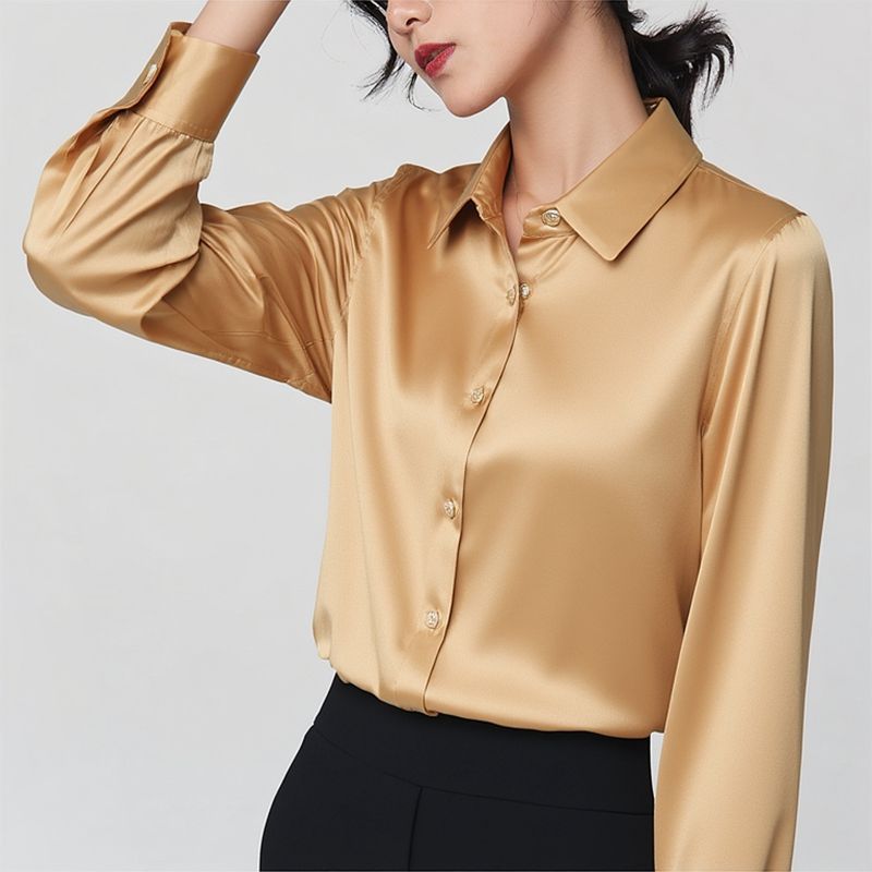 Chemise en soie pour femme, chemisier en Satin à manches longues, chemisier en soie de mûrier de 19mm, chemise ample et polyvalente, 95% soie naturelle + 5% élasthanne