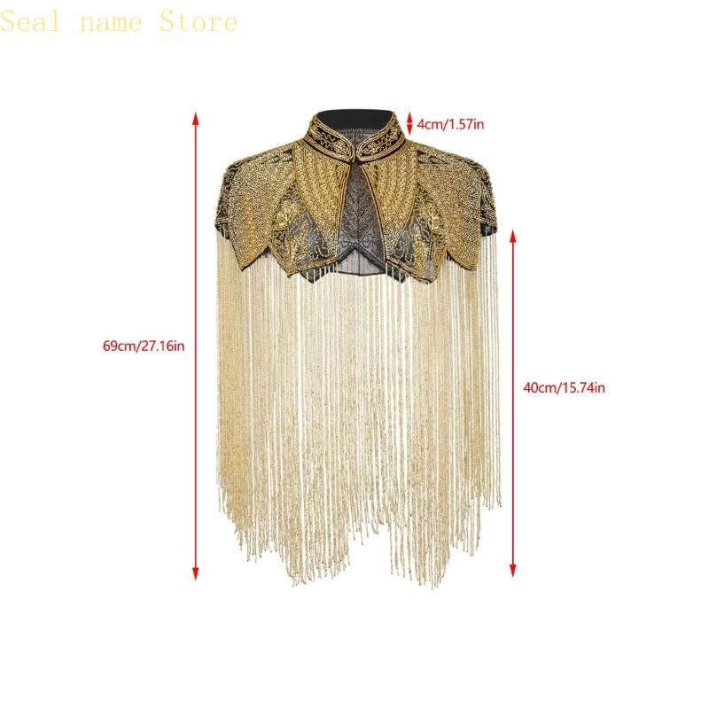 R7UD châle luxueux brodé Capelet géométrique accessoire tenue soirée