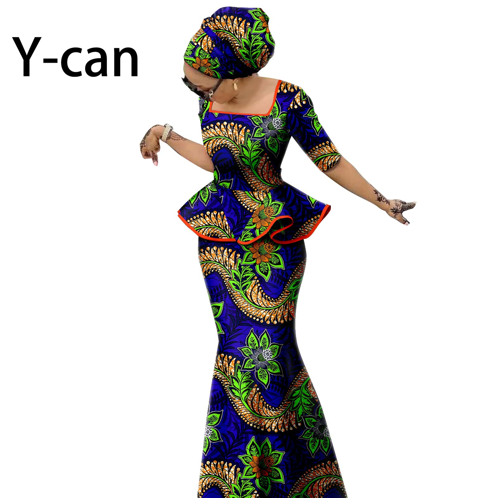 Robes africaines pour femmes, haut imprimé Dashiki traditionnel et robes sirène assorties avec bandeau, robes de soirée élégantes pour femmes Y 2225038