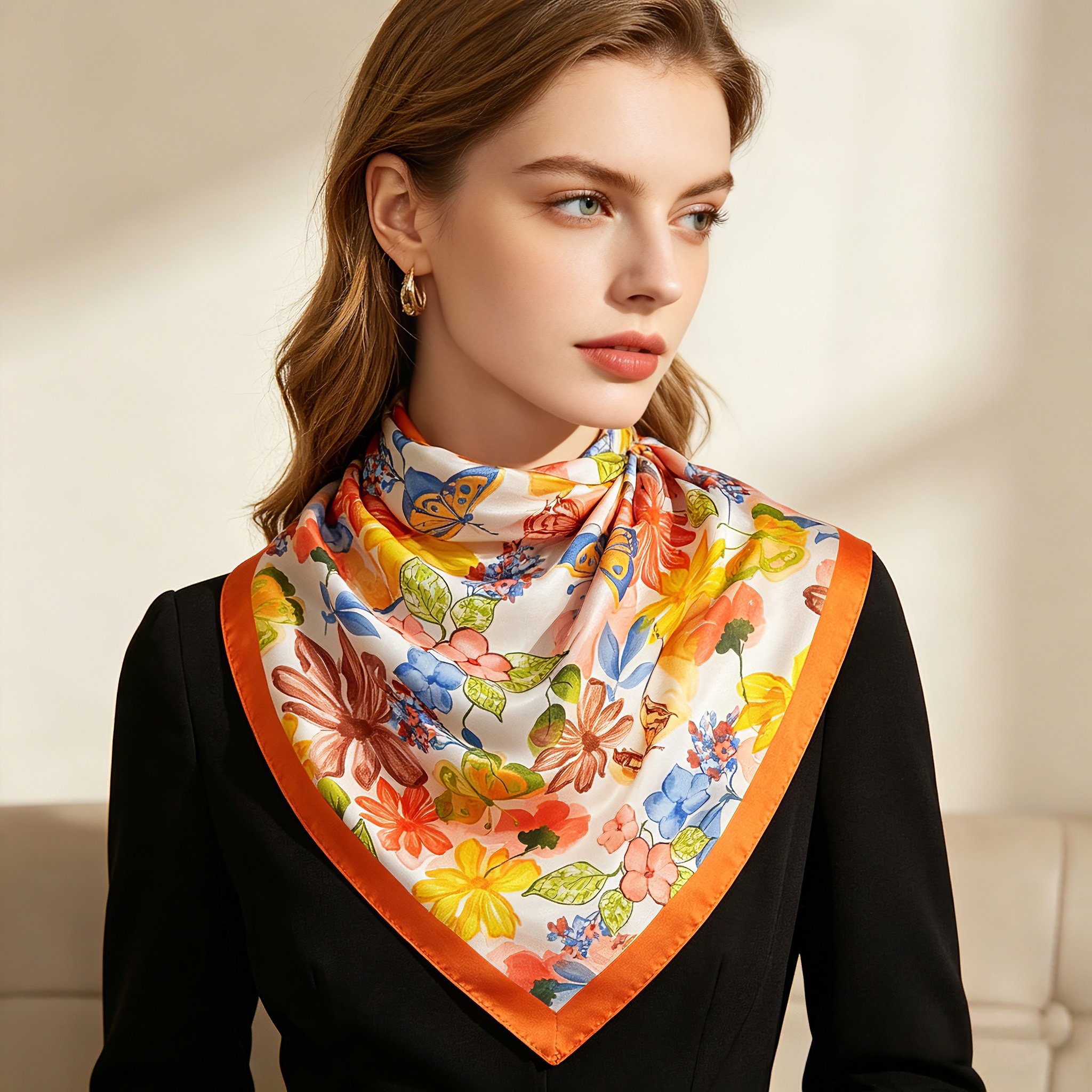 Nouveau Foulard Carré 2026 pour Femme, Imprimé Floral, en Soie Artificielle, Bandana, Hijab, Écharpe Élégante, Châle et Étole