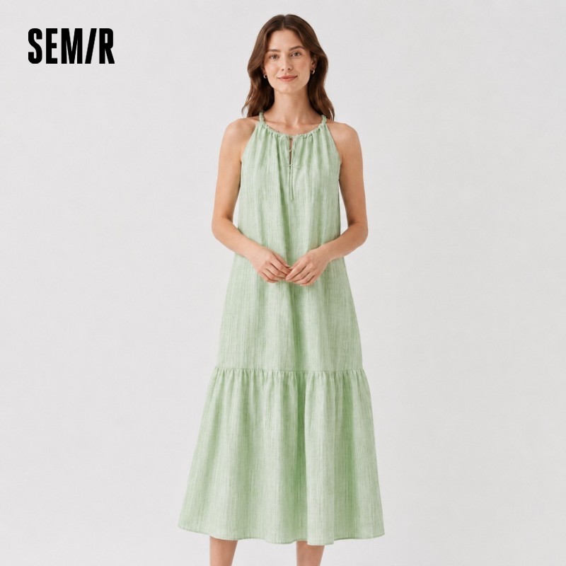 Robe longue Semir pour femme, col halter texturé avec nœud, coupe trapèze, collection été 2026, romantique, fraîche, élégante, douce et confortable pour les vacances