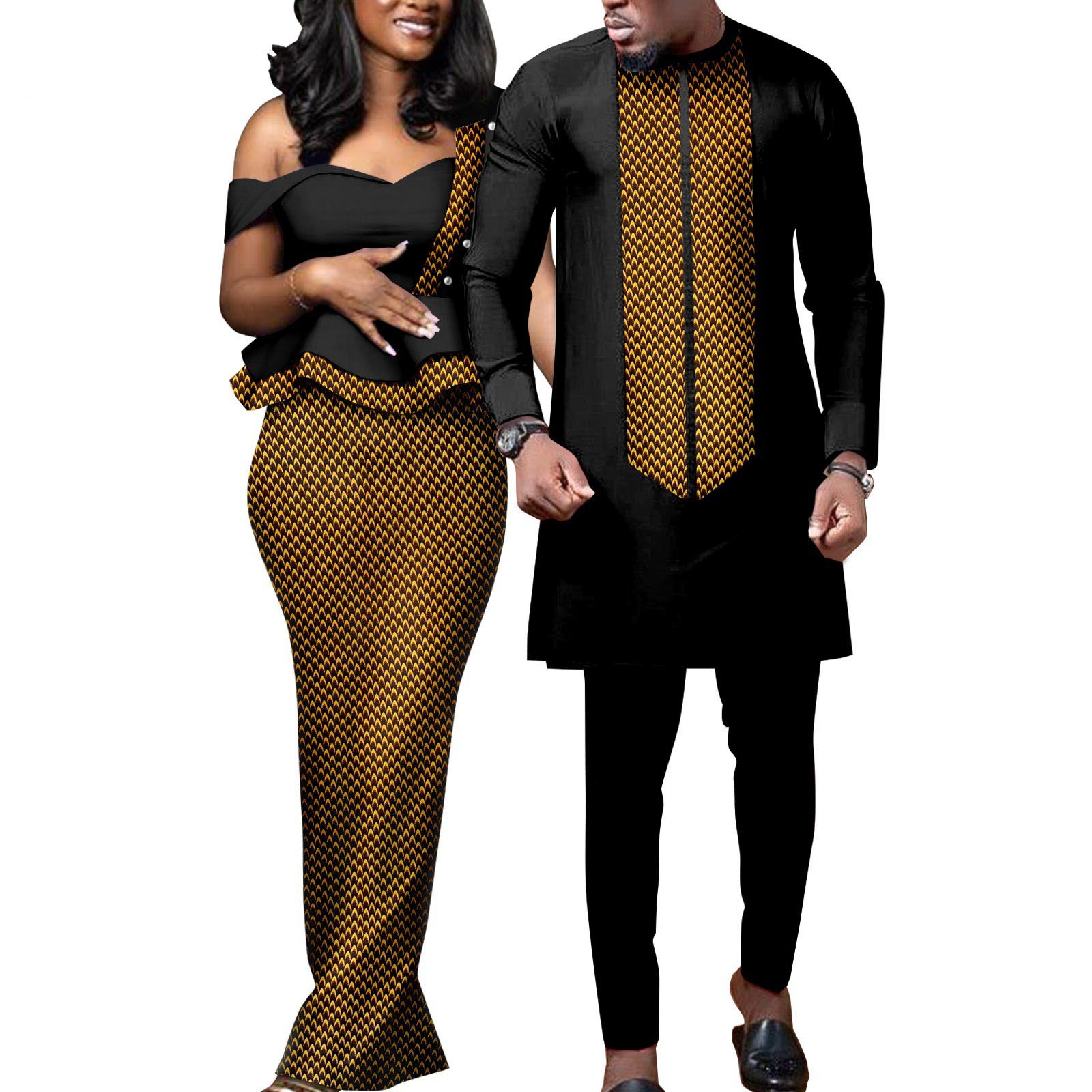 Robes africaines pour femmes, vêtements assortis en bazin pour couples amoureux, robes de soirée sirène imprimées, tenues pour hommes, ensembles chemise et pantalon, mariage