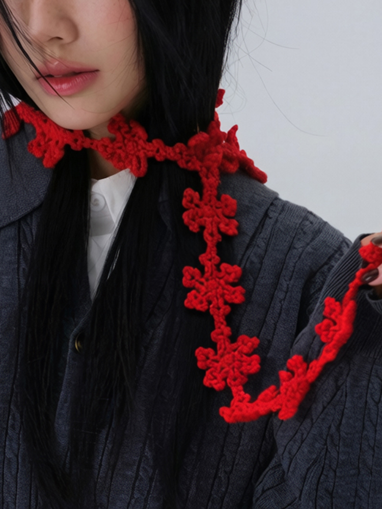 Écharpe-col en crochet tissée à la main avec motif floral pour femme, collection Printemps-Été, chaîne de pull, foulard floral, châle pour femme