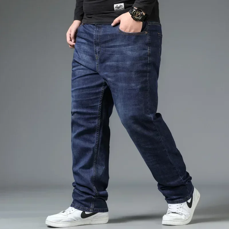 Hommes grande taille noir jean 10XL surdimensionné taille haute pantalon ample mari grande taille pantalon en jean ample bleu mâle Denim pantalon