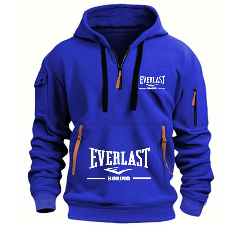Sweat à capuche décontracté pour hommes, multi-poches, sport, manches longues, imprimé, chaud, demi-fermeture éclair, pull de Fitness, bon