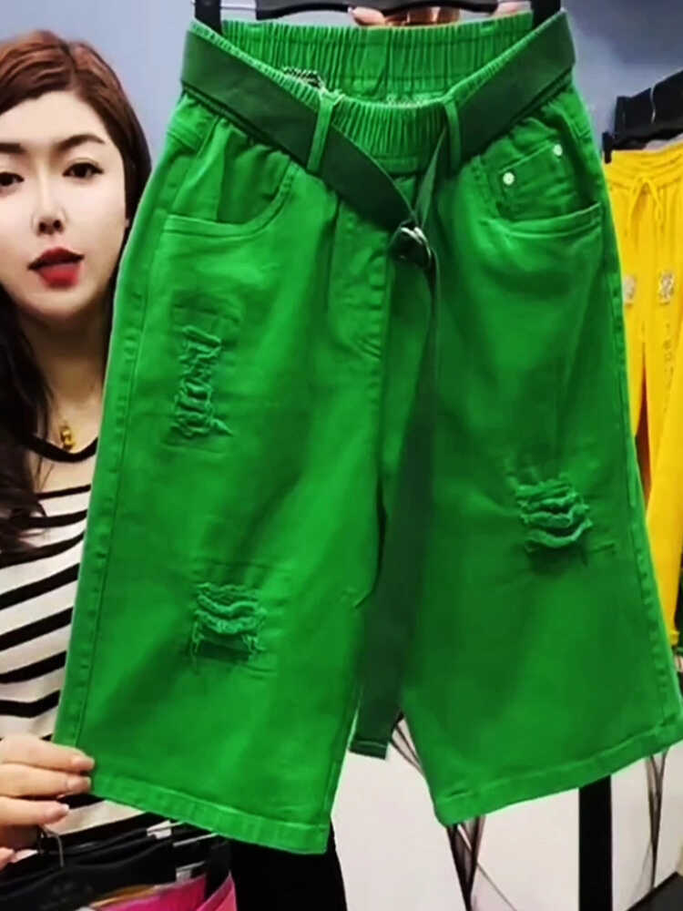 Mode jean coton femmes blanc été nouveau jean ample sarouel taille haute Shorts décontracté femme 2025