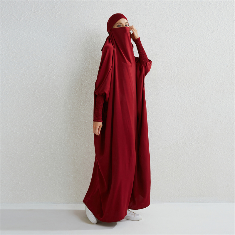 Abaya musulman à capuche manches smockées une pièce Robe de prière femmes Jilbab vêtements islamiques dubaï saoudien Robe noire modestie turque
