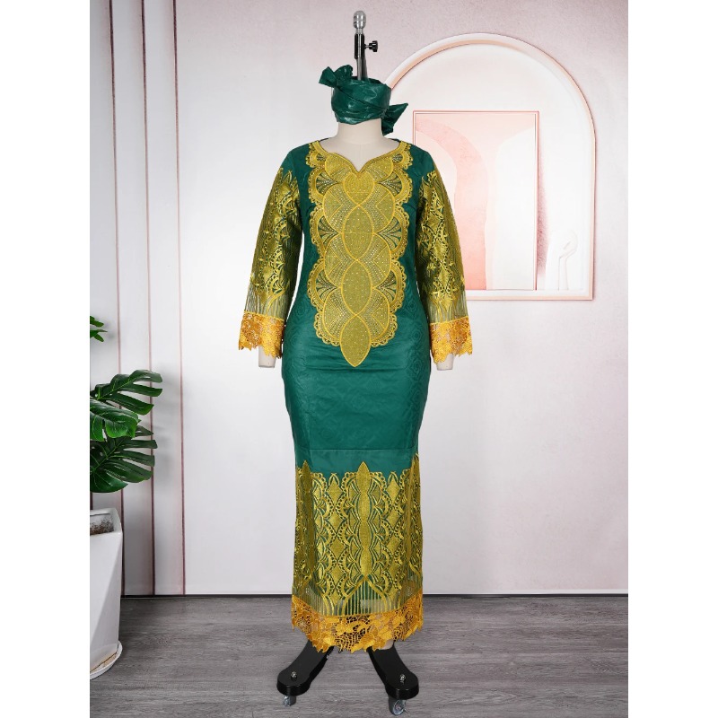 Robes longues de soirée africaines grande taille pour femmes 2026 – Nouvelle robe de luxe brodée Bazin élégante pour mariage musulman turc