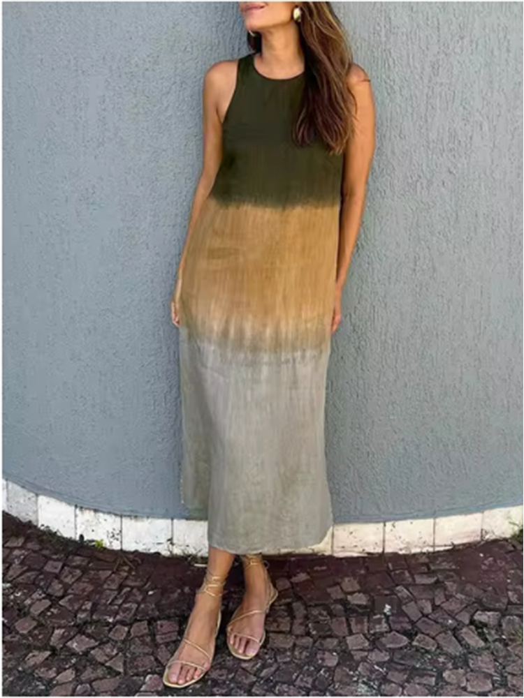 Mode gilet robe longue femmes été sans manches o cou robe été dégradé robes décontractées