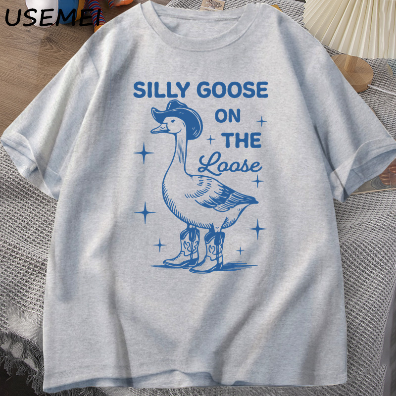 Silly Goose sur les t-shirts amples pour hommes femmes drôle Cowgirl Western T-shirt 90s mode col rond graphique T-shirt vêtements